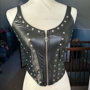 Killstar Black Pleather 💀 Zip-up Corset Top NWOT S